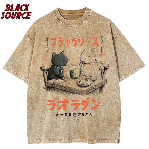 Alt T-shirt with cat cartoon graphic