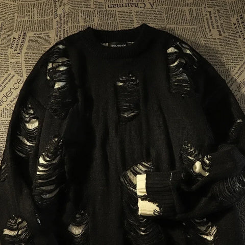 Goth Collapsed Ruins Distressed Knit Sweater