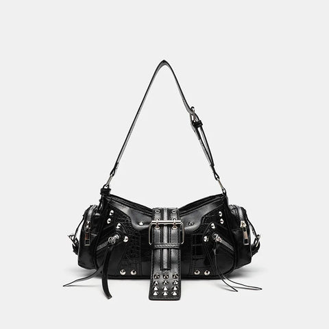 Goth Moto Jacket Crossbody Bag in Studded Black