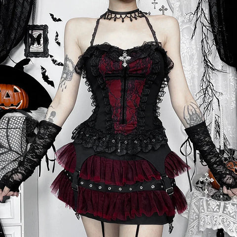 Victorian Goth Crimson Requiem Corset Top