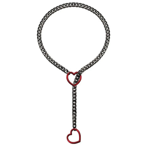 Goth Double Heart Lariat Chain Necklace