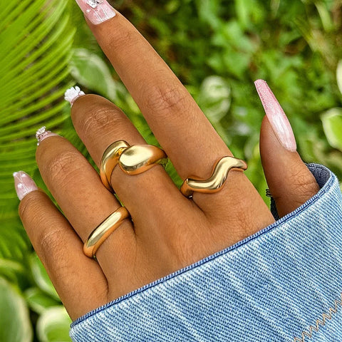 Nu Goth Liquid Mercury Wave Ring Set