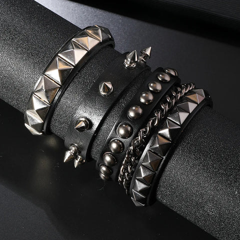 Goth Razor's Edge Stud & Spike Bracelet Set
