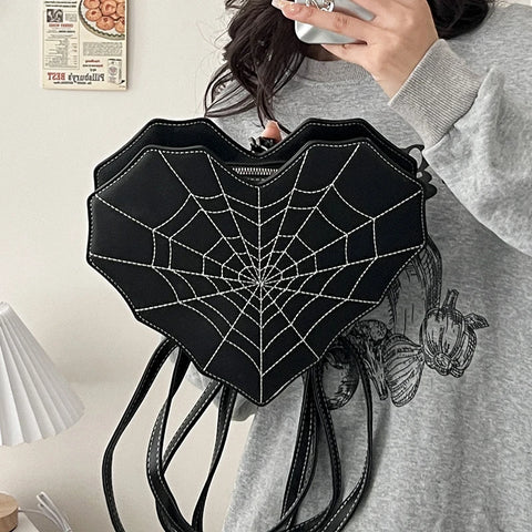 Goth Spiderweb Heart Crossbody Bag