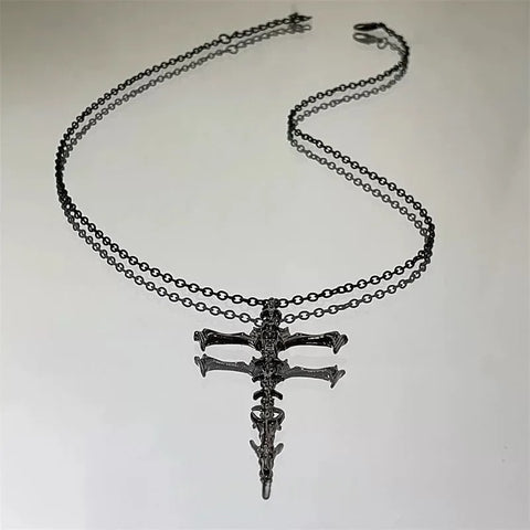 Goth Thorn Cross Necklace in Silver