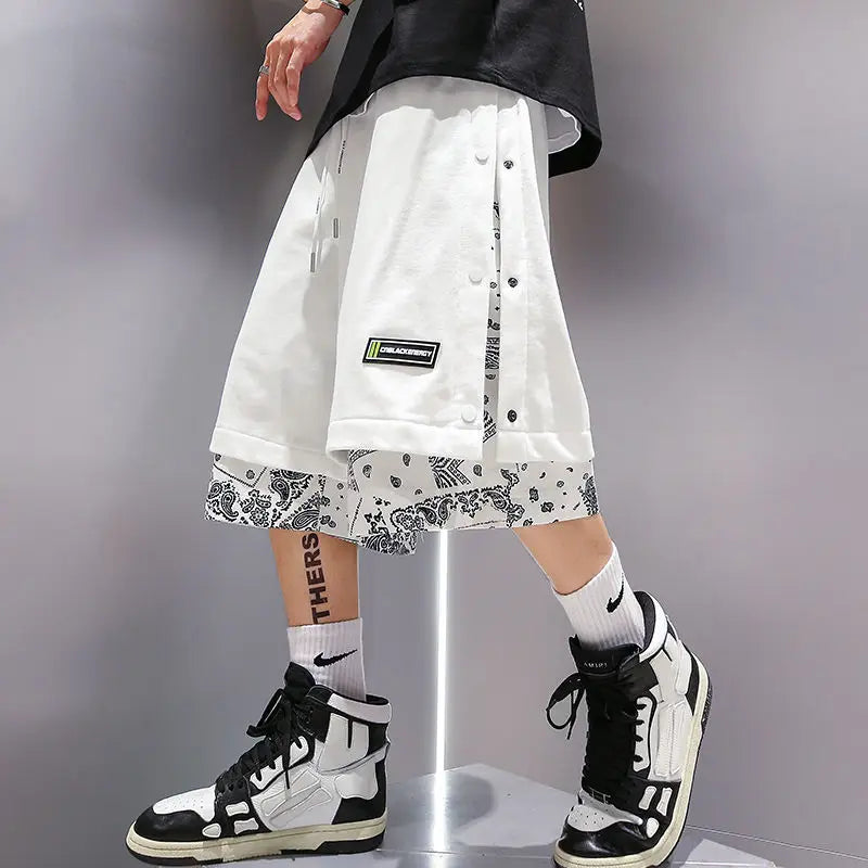 Nu Goth Bandana Splice Snap-Side Shorts