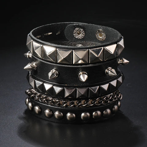 Goth Razor's Edge Stud & Spike Bracelet Set