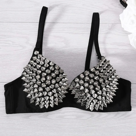 Goth Silver Spike Armour Bralette Top
