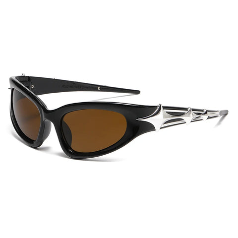 Cyber Goth Electric Blue Spike Wrap Sunglasses