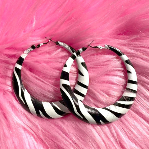 Mall Goth Zebra Print Chunky Hoop Earring
