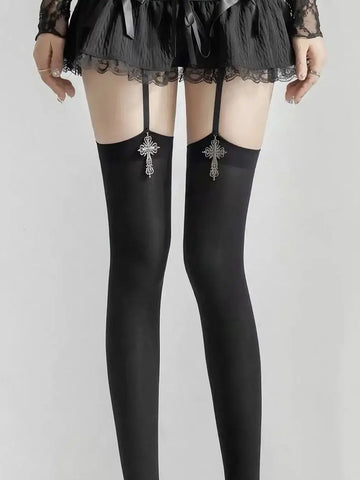 Nu Goth Cathedral Cross Garter Thigh-High Sock