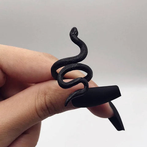 Goth Matte Black Serpent Wrap Ring