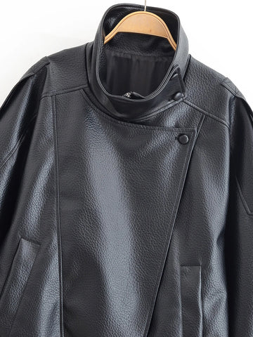 Nu Goth Oversized Moto Coat in Structured Faux Leather