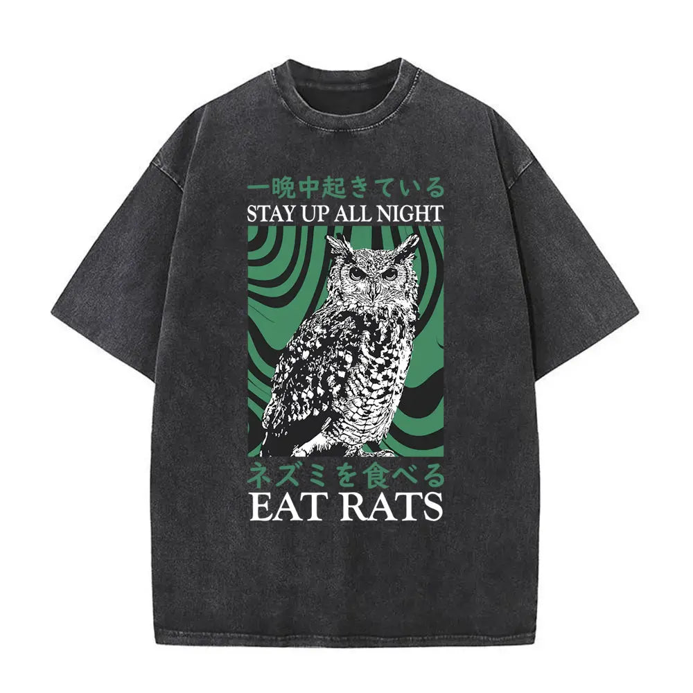 Alt T-shirt with black funny pigeon graphic