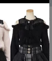 Pastel Goth Heartbreak Bloom Fuzzy Off-Shoulder Sweater