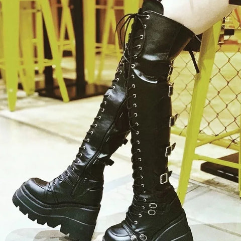 Cyber Goth Overlord Over-The-Knee Platform Boot