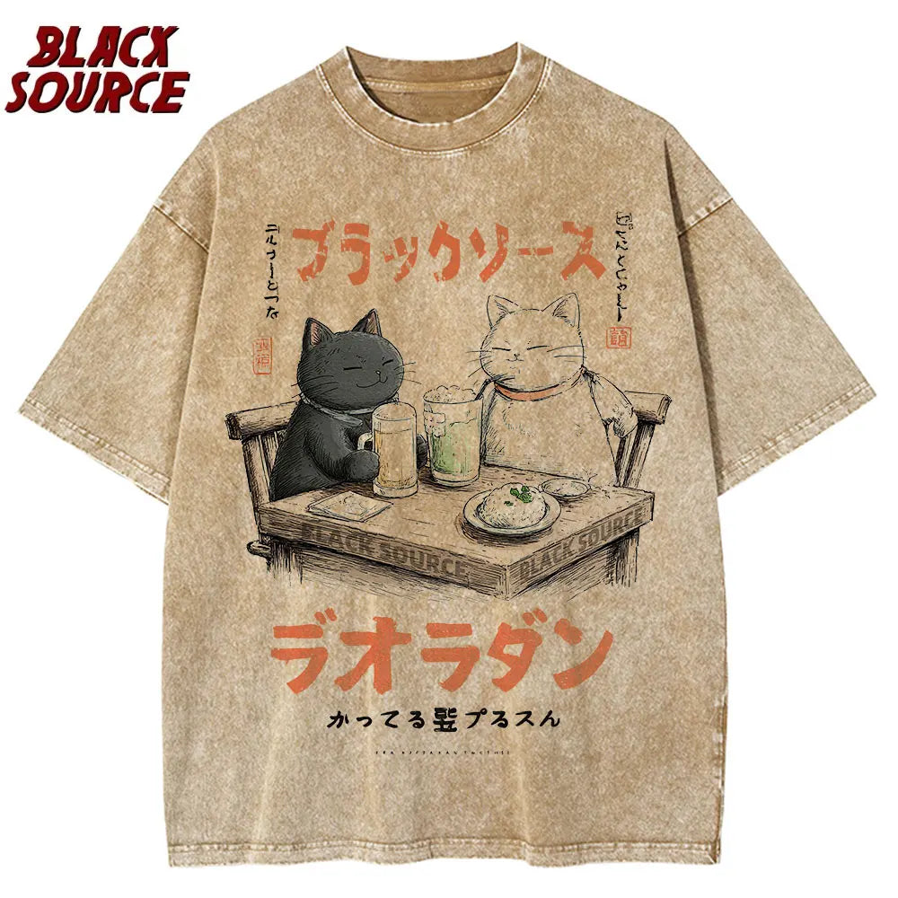 Alt T-shirt with cat cartoon graphic