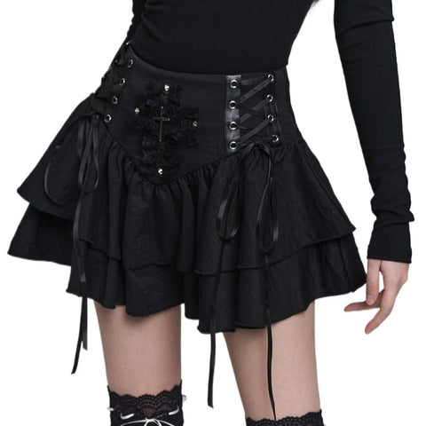 Goth Sacred Ruin Layered Mini Skirt