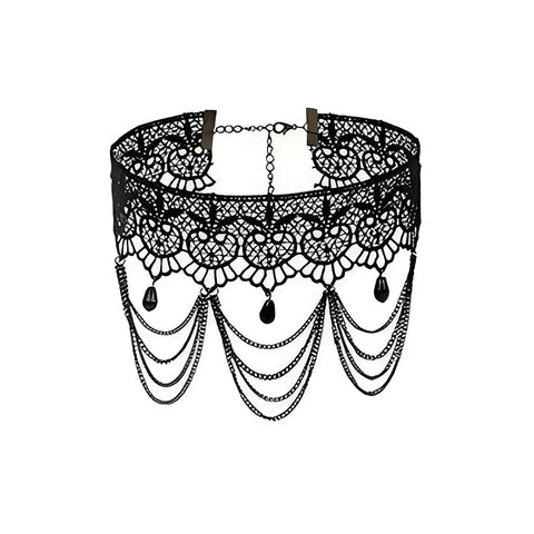Victorian Goth Mourning Cascade Choker Necklace