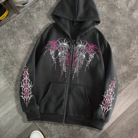 Goth Tshirt Demon Thorns Zip-Up Hoodie