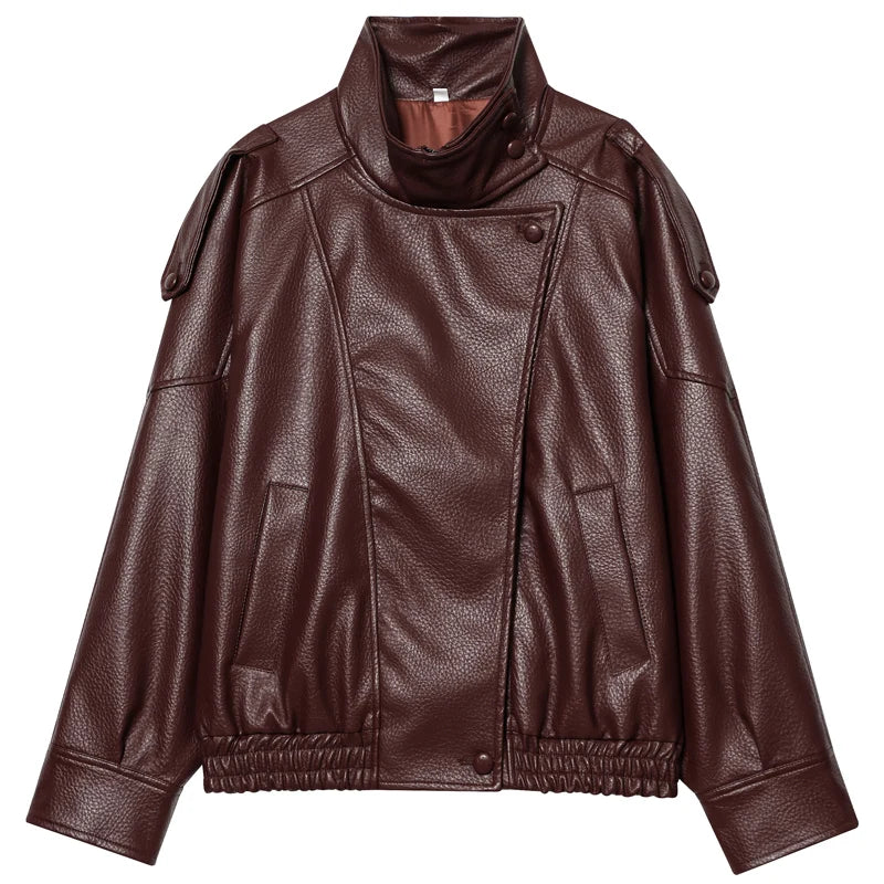 Goth Blackout Moto Coat — High-Collar Faux Leather