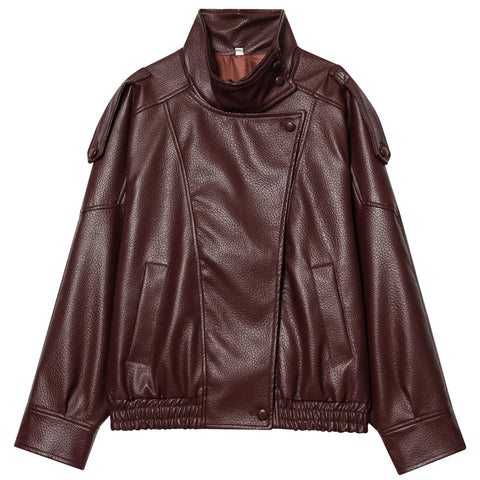 Goth Blackout Moto Coat — High-Collar Faux Leather