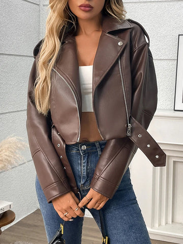 Goth Cropped Moto Coat in Obsidian Black