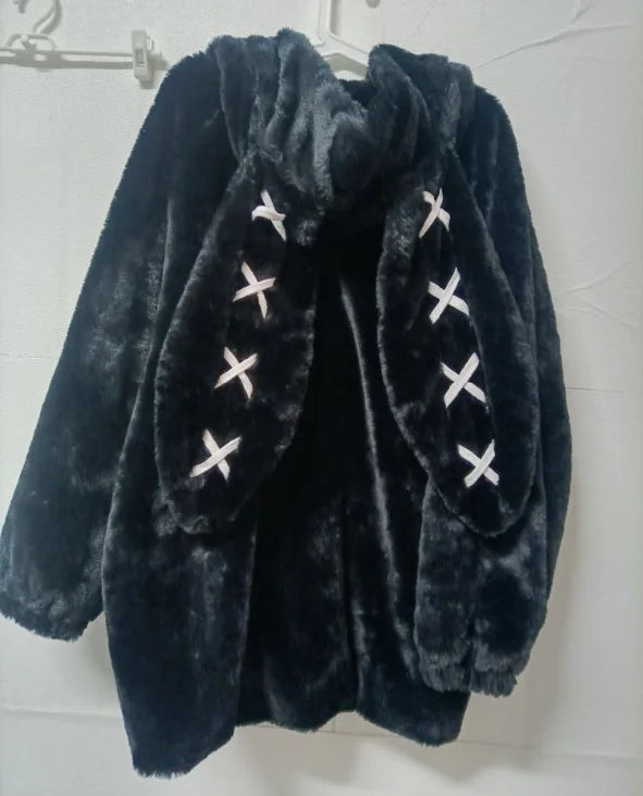 Goth Dead Rabbit Faux Fur Oversized Zip-Up Top