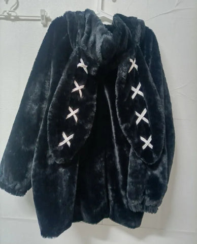 Goth Dead Rabbit Faux Fur Oversized Zip-Up Top