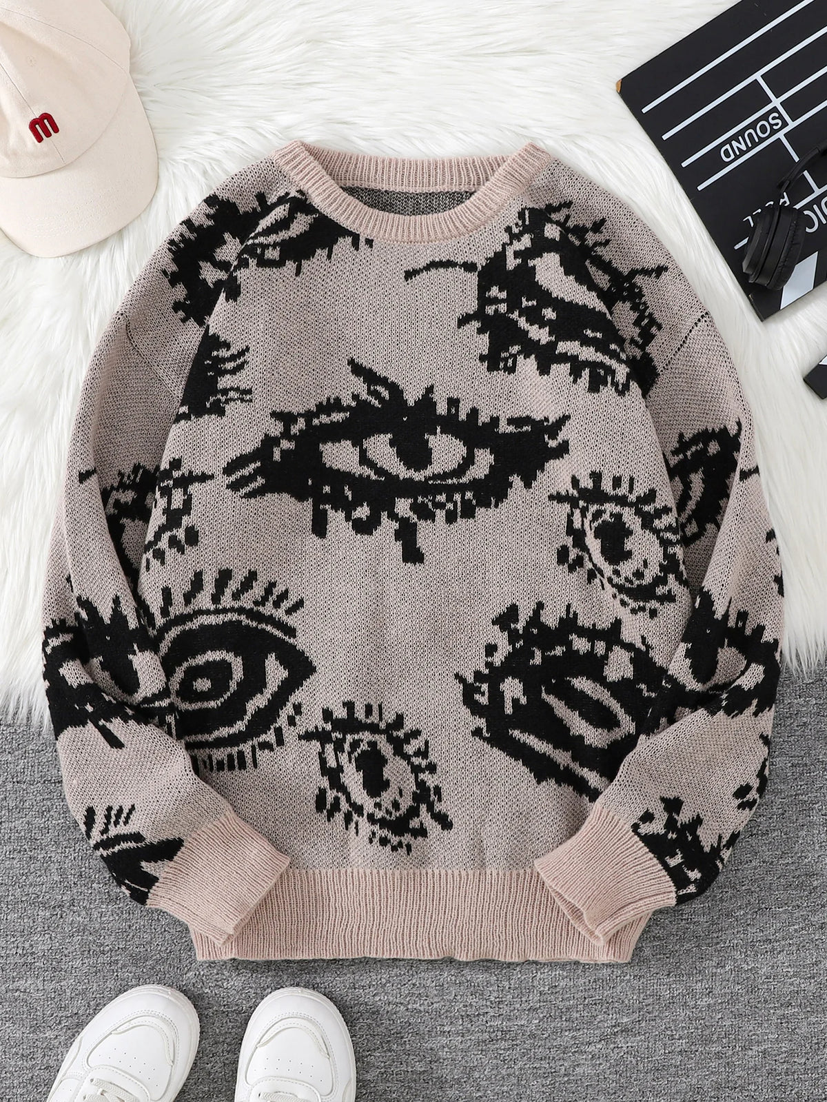 Nu Goth All-Seeing Eyes Jacquard Knit Sweater