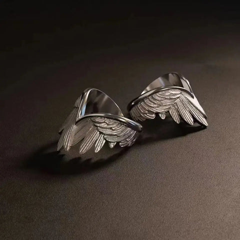Goth Folded Angel Wings Silver Open Ring
