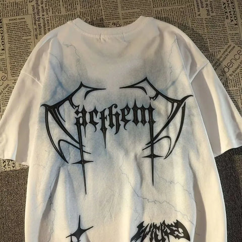 Goth Cursed Script Winged Oversized T-Shirt