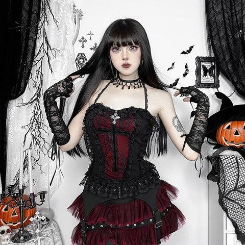 Victorian Goth Crimson Requiem Corset Top