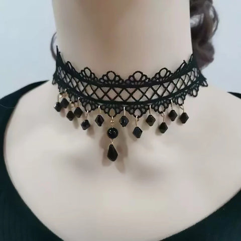 Victorian Goth Mourning Cascade Choker Necklace