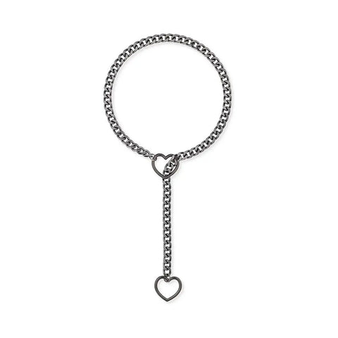 Goth Double Heart Lariat Chain Necklace