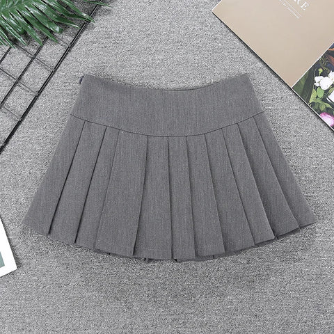 Nu Goth Dropped-Waist Pleated Mini Skirt in Storm Grey