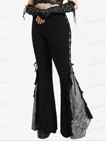 Victorian Goth Bloodrose Lace-Up Flare Trousers