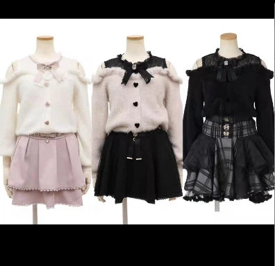 Pastel Goth Heartbreak Bloom Fuzzy Off-Shoulder Sweater