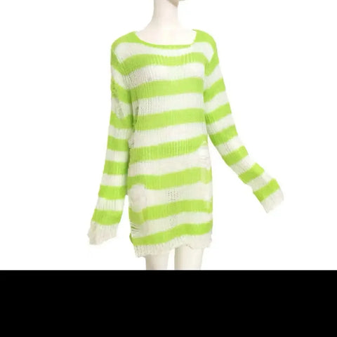 Goth Bloodline Stripe Hollow Knit Sweater