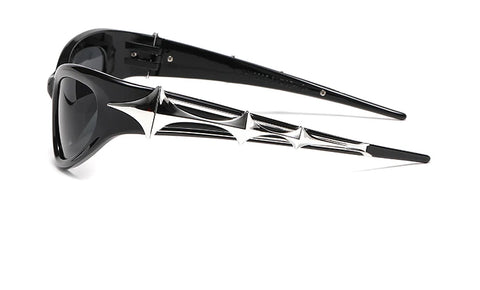 Cyber Goth Electric Blue Spike Wrap Sunglasses