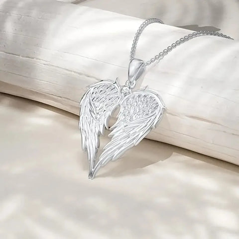 Victorian Goth Fallen Angel Wing Heart Necklace
