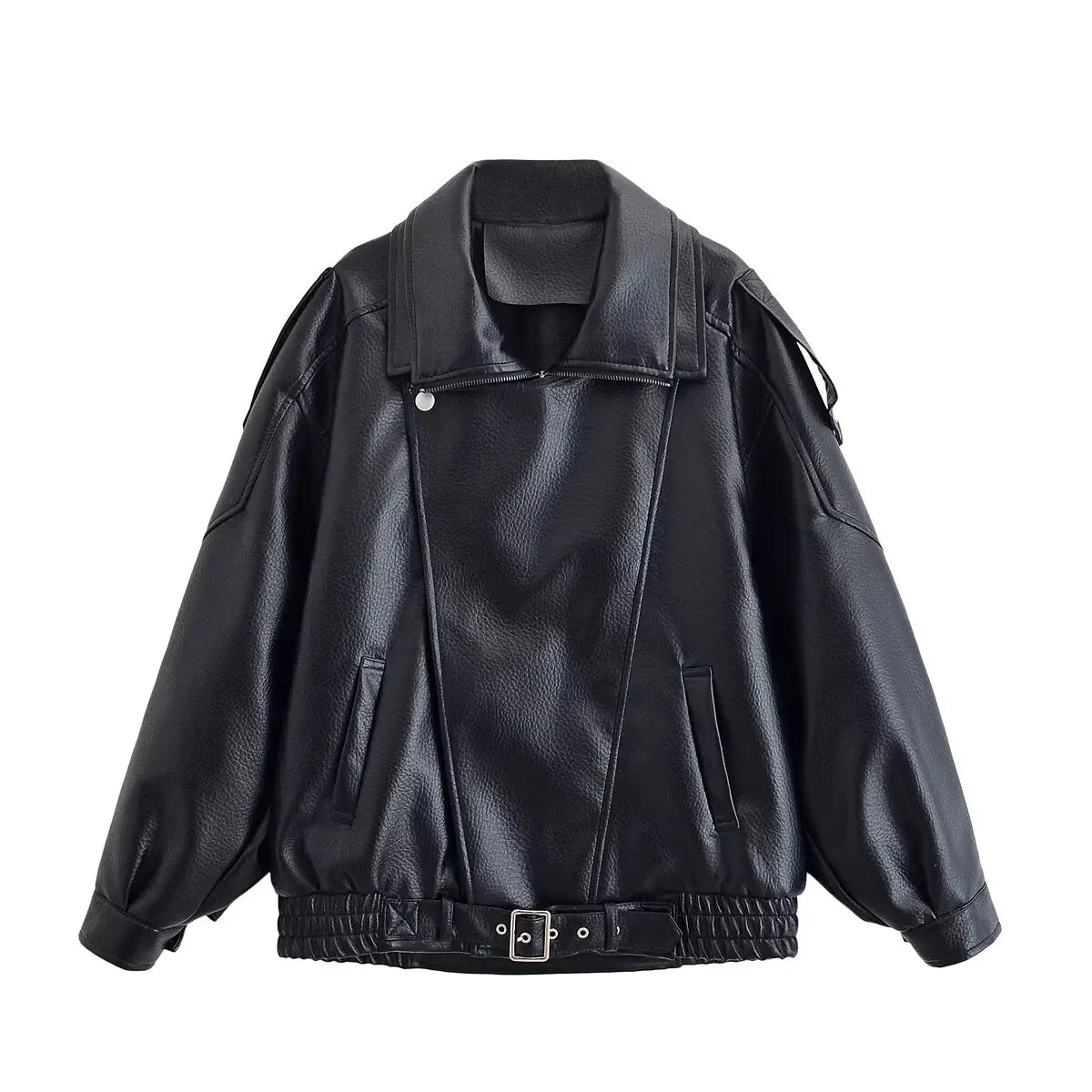 Nu Goth Oversized Moto Coat in Structured Faux Leather