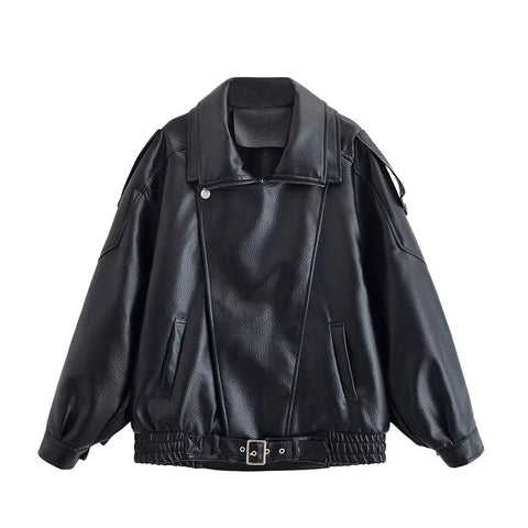 Nu Goth Oversized Moto Coat in Structured Faux Leather