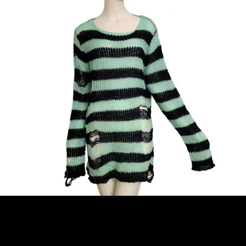 Goth Bloodline Stripe Hollow Knit Sweater