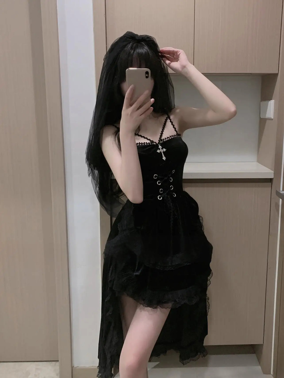 Victorian Goth Crimson Velvet Lace-Up Mini Dress