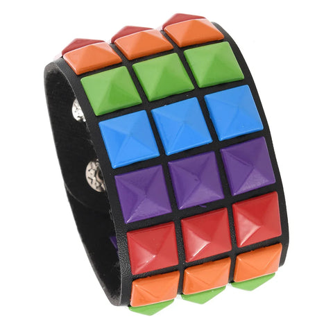 Cyber Goth Pixel Pyramid Stud Cuff Bracelet