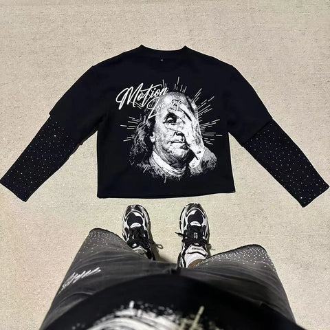 Goth Crimson Thorn Screaming Face Oversized Long Sleeve Shirt