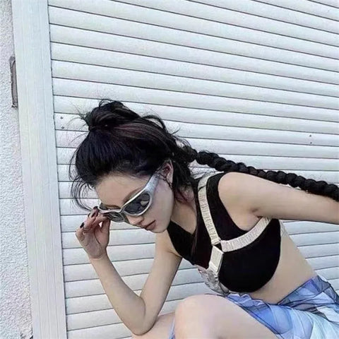 Cyber Goth Chrome Wraparound Shield Sunglasses