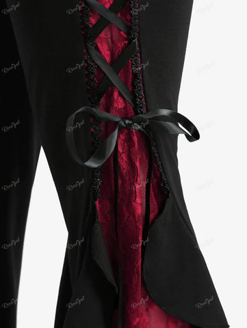 Victorian Goth Bloodrose Lace-Up Flare Trousers