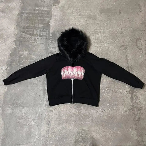 Goth DIE13 Bare Teeth Graphic Hoodie Tshirt